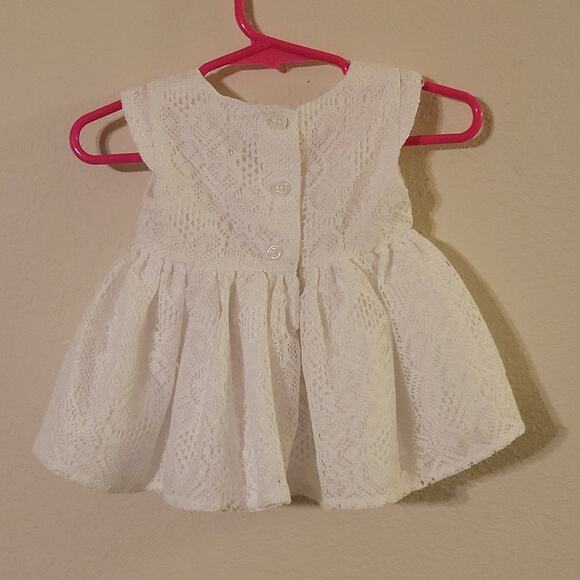Pretty George White Lace Dress w/ Green Ribbon Trim & Pink Flower 0-3M - Picture 4 of 7